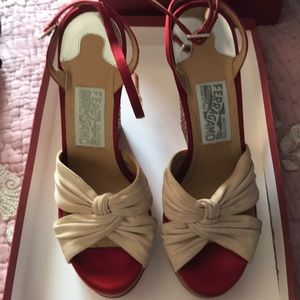 Luxury Ferragamo platform wedge sandals.